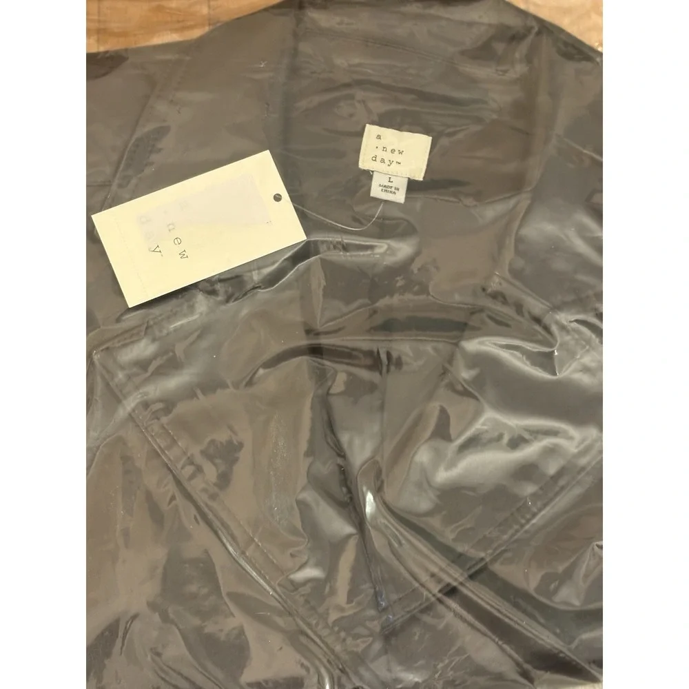A New Day Women's Faux Brown‎ Leather Jacket Button Front Fully Lined Size L
